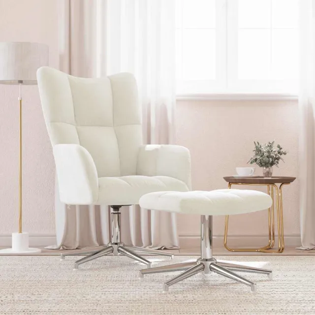Chaise de relaxation avec tabouret Blanc crème Velours