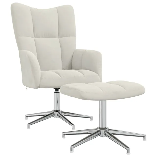 Chaise de relaxation avec tabouret Blanc crème Velours