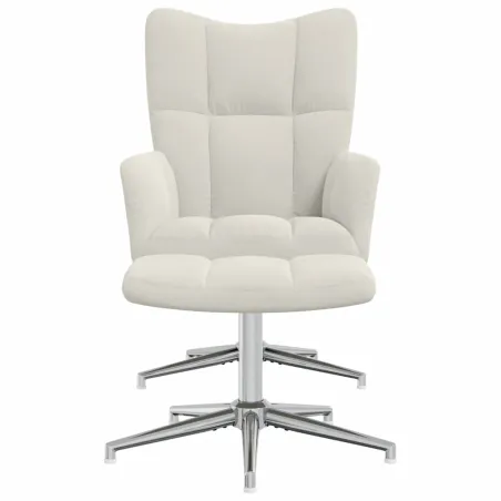 Chaise de relaxation avec tabouret Blanc crème Velours