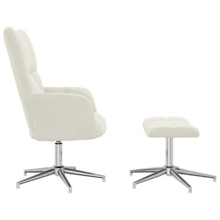 Chaise de relaxation avec tabouret Blanc crème Velours