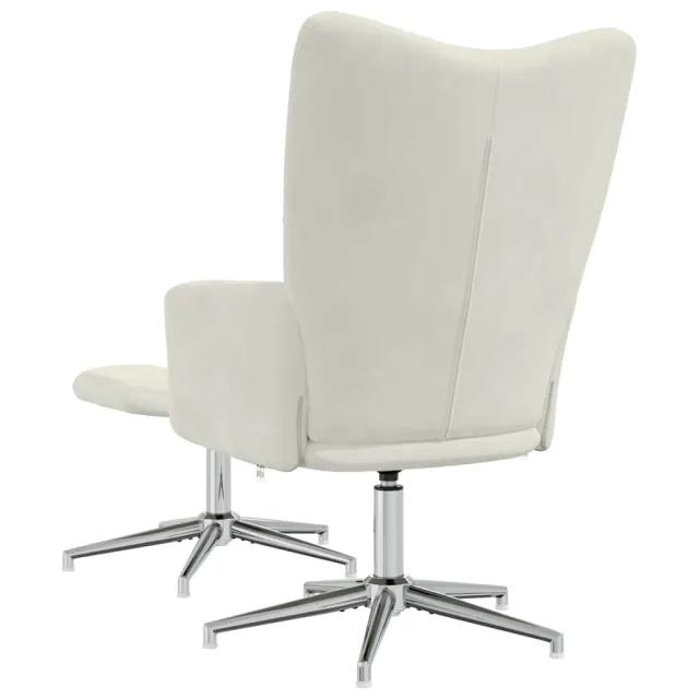 Chaise de relaxation avec tabouret Blanc crème Velours