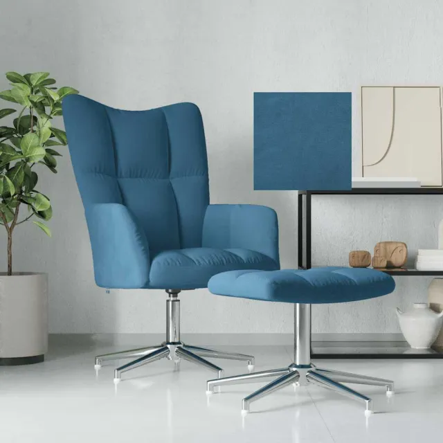 Chaise de relaxation avec tabouret Bleu Velours