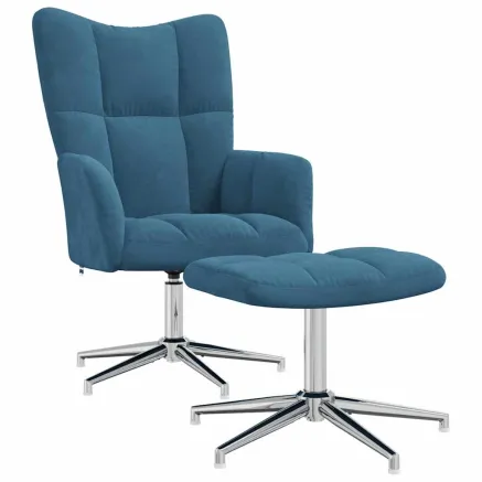 Chaise de relaxation avec tabouret Bleu Velours 2