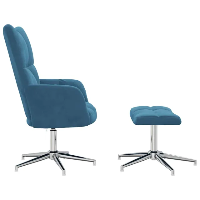 Chaise de relaxation avec tabouret Bleu Velours
