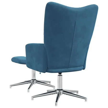 Chaise de relaxation avec tabouret Bleu Velours