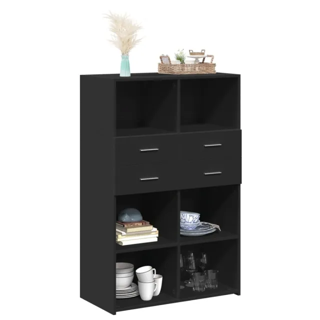 Buffet haut noir 80x42,5x124 cm bois d'ingénierie