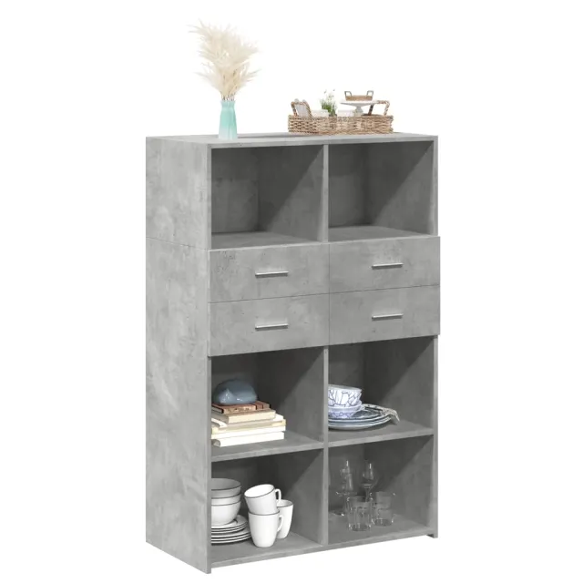 Buffet haut gris béton 80x42,5x124 cm bois d'ingénierie