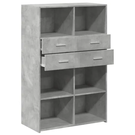 Buffet haut gris béton 80x42,5x124 cm bois d'ingénierie
