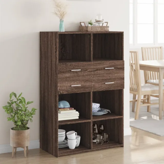 Buffet haut chêne marron 80x42,5x124 cm bois d'ingénierie