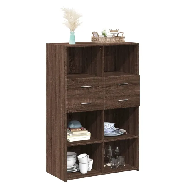 Buffet haut chêne marron 80x42,5x124 cm bois d'ingénierie