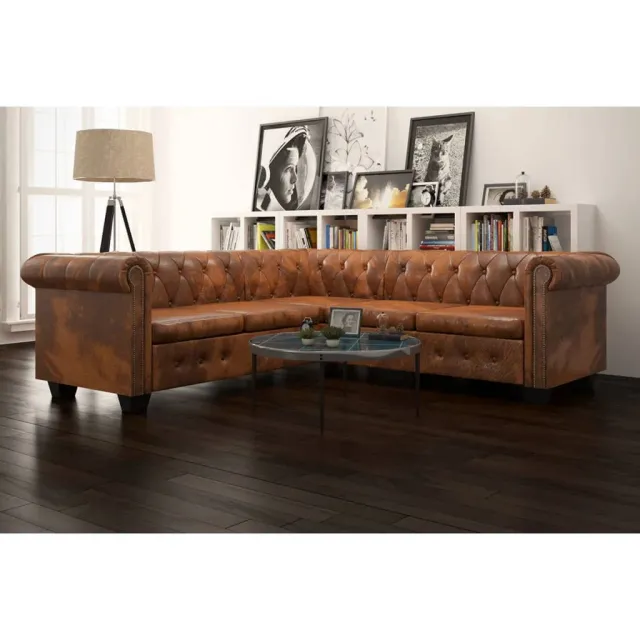 Canapé d'angle Chesterfield 5 plcs Cuir artificiel Marron