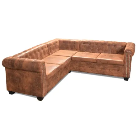 Canapé d'angle Chesterfield 5 plcs Cuir artificiel Marron 2