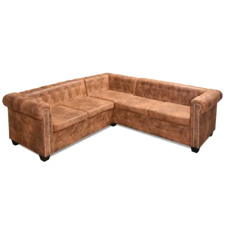 Canapé d'angle Chesterfield 5 plcs Cuir artificiel Marron