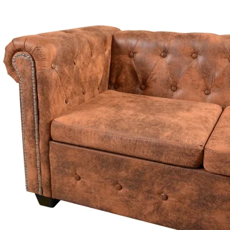 Canapé d'angle Chesterfield 5 plcs Cuir artificiel Marron