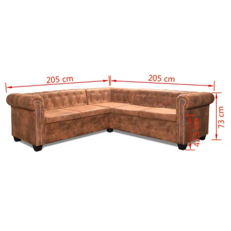 Canapé d'angle Chesterfield 5 plcs Cuir artificiel Marron