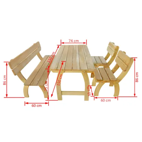 Ensemble à manger d'extérieur 4 pcs Bois de pin imprégné