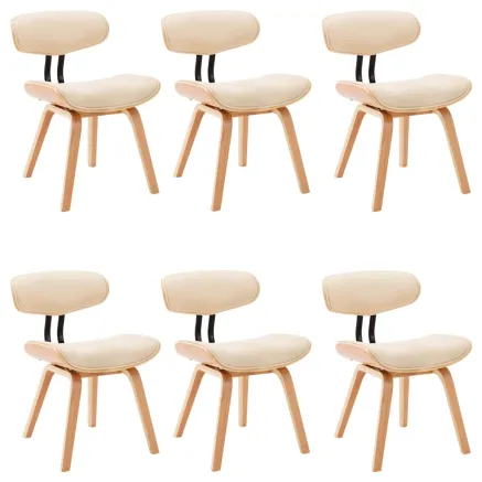 Chaises à manger lot de 6 crème bois courbé et similicuir 2