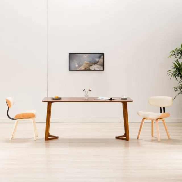 Chaises à manger lot de 2 crème bois courbé et similicuir