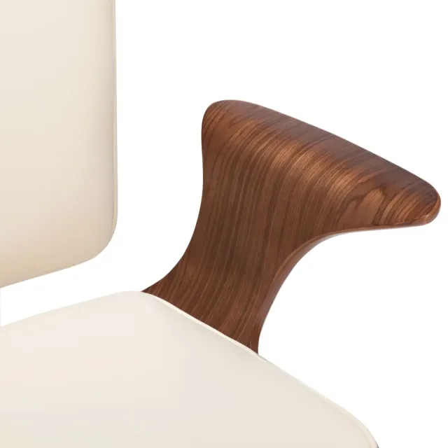Chaise pivotante de bureau Crème Similicuir et bois courbé