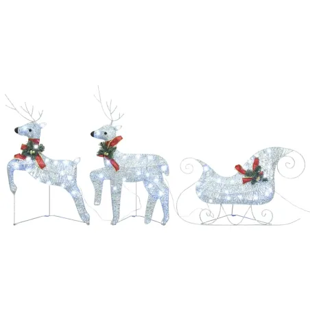 Décoration de Noël Rennes et traîneau 60 LED Extérieur Argenté