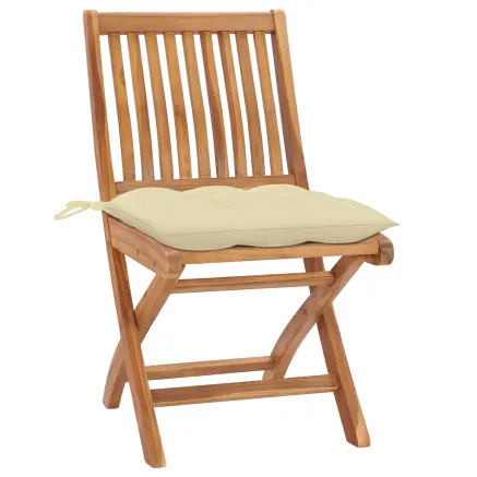 Chaises de jardin lot de 2 et coussins blanc crème Teck massif 2