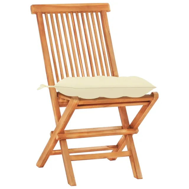 Ensemble de bistro 3 pcs avec coussins blanc crème Bois de teck