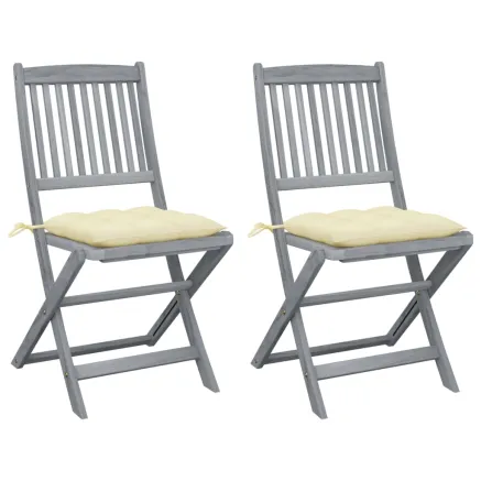 Chaises pliables d'extérieur lot de 2 et coussins Bois d'acacia