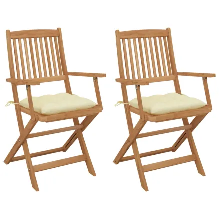 Chaises pliables de jardin lot de 2 avec coussins Bois d'acacia
