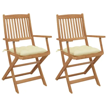 Chaises pliables de jardin lot de 2 avec coussins Bois d'acacia