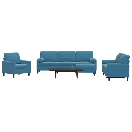 Ensemble de canapés 4pcs et coussins et traversins bleu velours