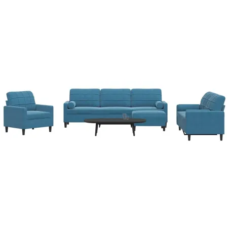 Ensemble de canapés 4pcs et coussins et traversins bleu velours
