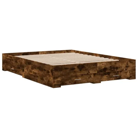Cadre de lit avec tiroirs sans matelas chêne fumé 160x200 cm