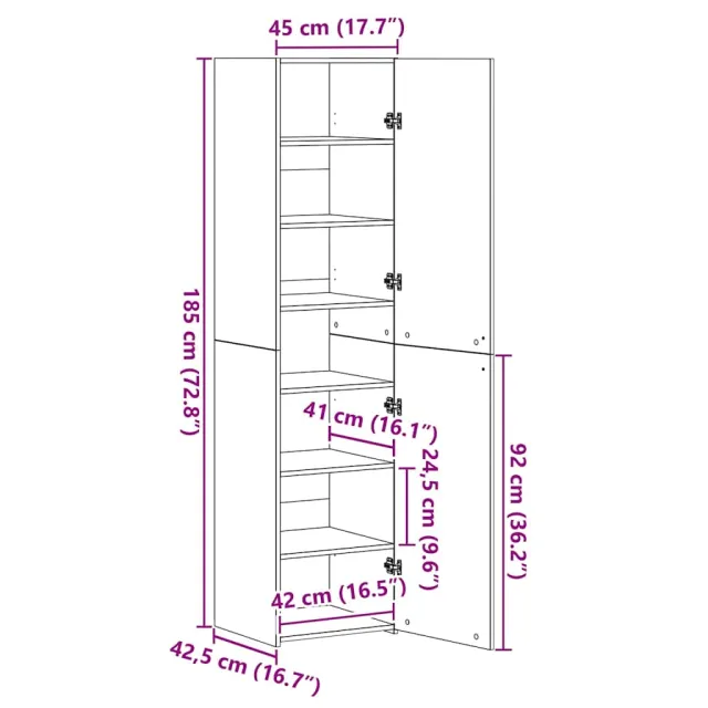 Buffet haut chêne fumé 45x42,5x185 cm bois d'ingénierie