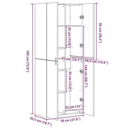 Buffet haut blanc 70x42,5x185 cm bois d'ingénierie