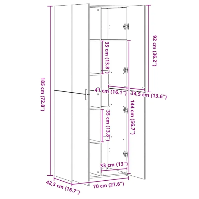 Buffet haut chêne sonoma 70x42,5x185 cm bois d'ingénierie