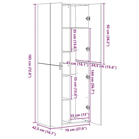 Buffet haut chêne fumé 70x42,5x185 cm bois d'ingénierie