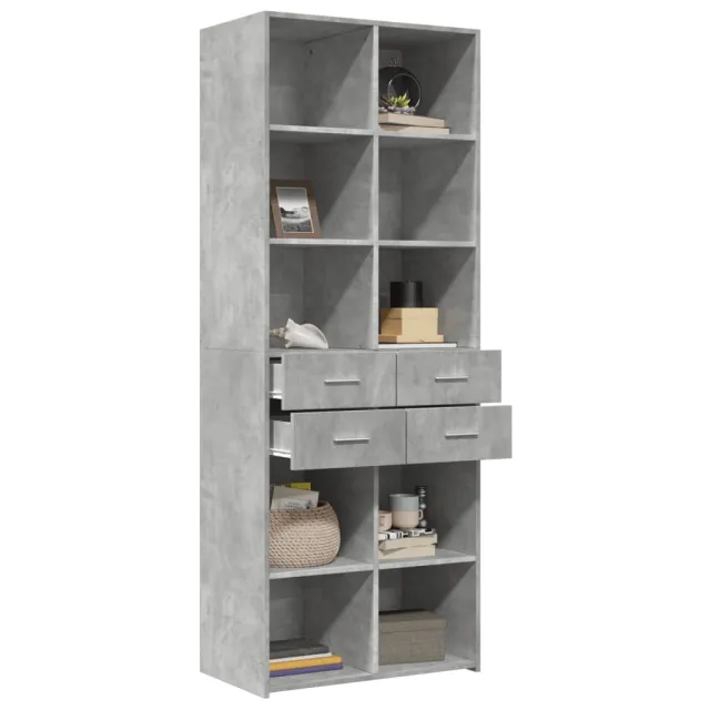 Buffet haut gris béton 70x42,5x185 cm bois d'ingénierie