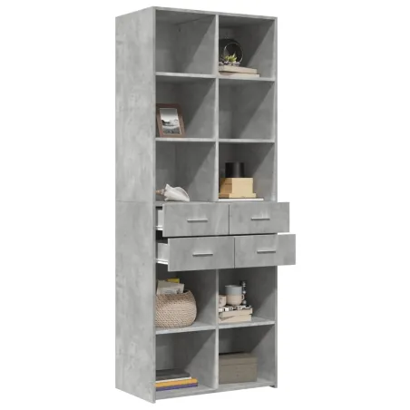 Buffet haut gris béton 70x42,5x185 cm bois d'ingénierie