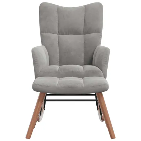Chaise à bascule avec repose-pied Gris clair Velours