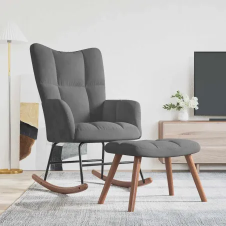 Chaise à bascule avec repose-pied Gris foncé Velours