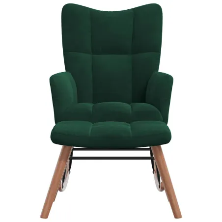 Chaise à bascule avec repose-pied Vert foncé Velours