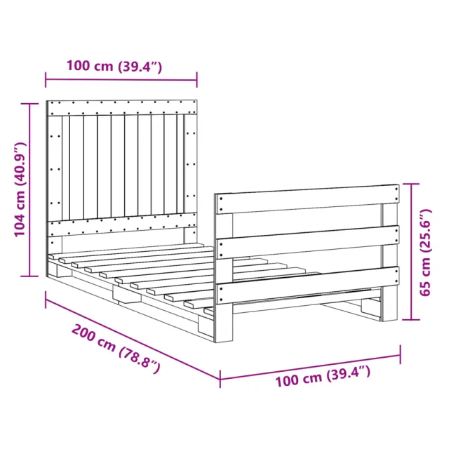 Cadre de lit sans matelas avec tête de lit 100x200 cm