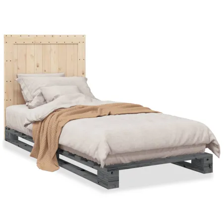 Cadre de lit sans matelas gris 90x200 cm bois de pin massif