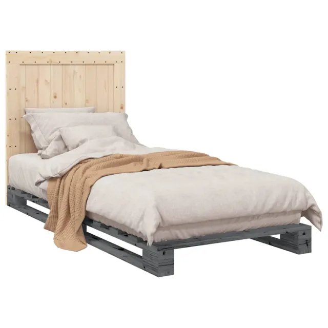 Cadre de lit sans matelas gris 90x200 cm bois de pin massif