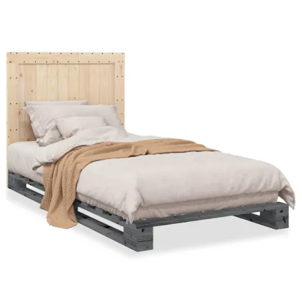 Cadre de lit sans matelas gris 100x200 cm bois massif de pin 2