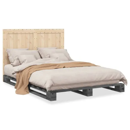 Cadre de lit sans matelas gris 140x200 cm bois massif de pin 2