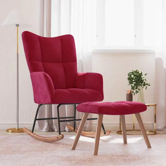 Chaise à bascule avec repose-pied Rouge bordeaux Velours