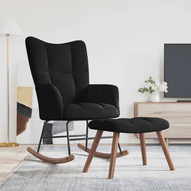 Chaise à bascule avec repose-pied Noir Velours