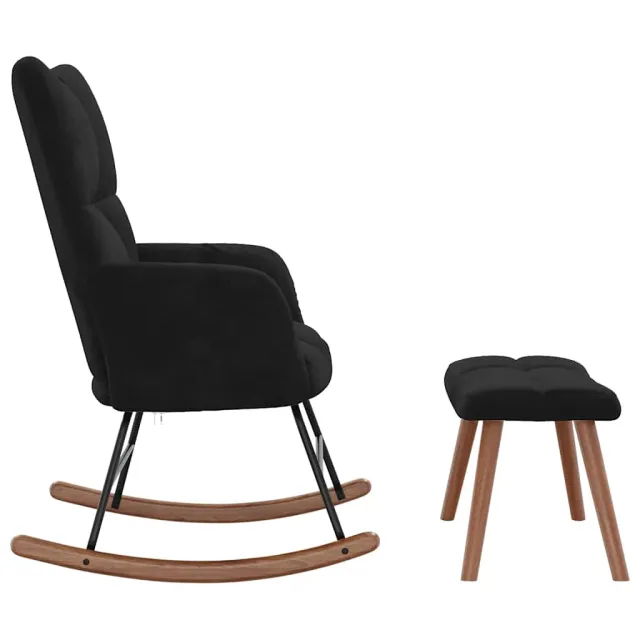 Chaise à bascule avec repose-pied Noir Velours