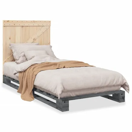 Cadre de lit sans matelas gris 90x200 cm bois de pin massif 2